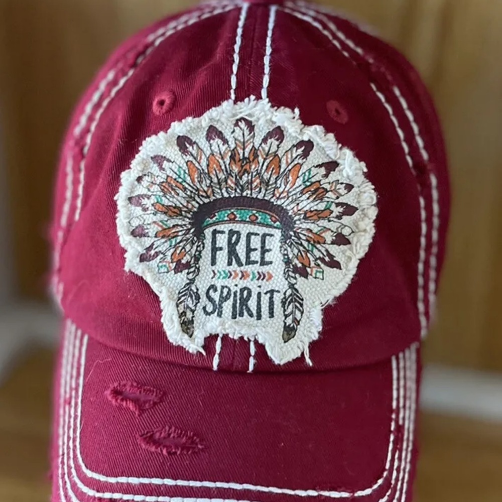 KBETHOS Free Spirit VTG Cotton Washed Distressed Red Women's Cap Hat BOHO Hippy